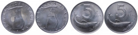 Monetazione in Lire (1946-2001) Lotto n.2 monete da 5 Lire "Delfino" 1954 con firma vicino al bordo e 5 Lire "Delfino" 1954 con firma distante dal bor...