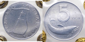 Monetazione in Lire (1946-2001) 5 Lire "Delfino" 1956 - Gig.287 - RR MOLTO RARA - Periziata Gaudenzi qSPL - 

qSPL

 Worldwide shipping