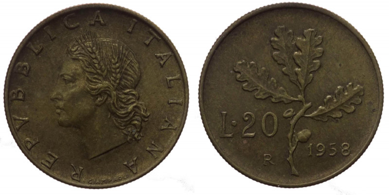 Monetazione in Lire (1946-2001) 20 Lire "Ramo di Quercia" 1958 - FALSO D'EPOCA -...