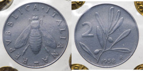 Monetazione in Lire (1946-2001) 2 Lire "Ulivo" 1958 - Mont.7 - RR MOLTO RARA - Periziata Gaudenzi BB - 

BB

 Worldwide shipping
