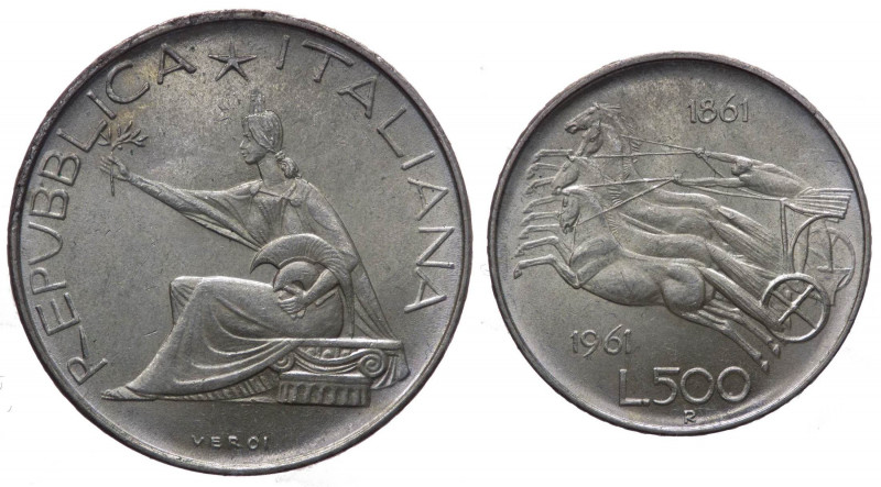 Monetazione in Lire (1946-2001) 500 Lire "100° Unità d'Italia" 1961 - Gig.41 - A...