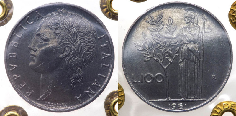 Monetazione in Lire (1946-2001) 100 Lire "Minerva" 1961 - Rara - Mont.14 - Periz...