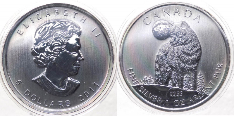 Canada - Elisabetta II (dal 1952) 5 Dollari (1 Oncia) 2011 "Lupo" - Ag - Proof -...