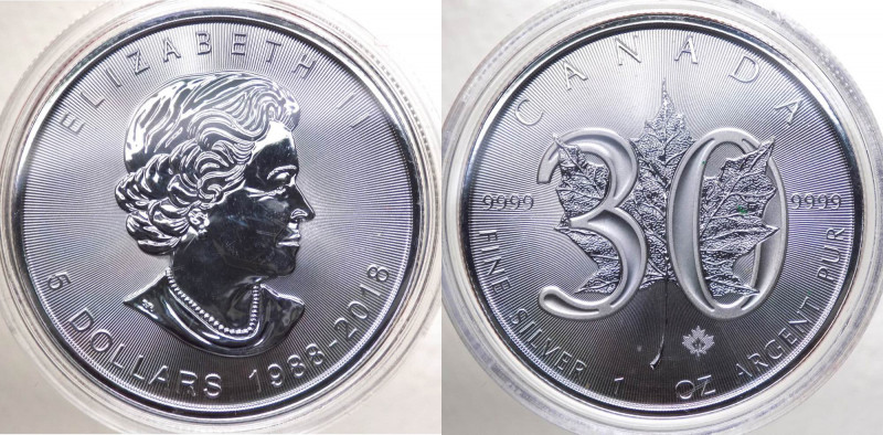 Canada - Elisabetta II (dal 1952) 5 Dollari (1 Oncia) 2018 serie Foglia d'acero ...