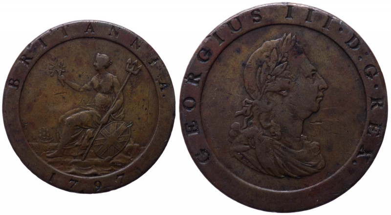 Inghilterra - Giorgio III (1760-1800) 1 Penny 1797 "Cartwheel" - KM 618 - Cu - g...