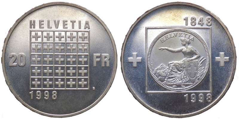 Svizzera - Confederazione Elvetica (1968-2021) 20 Franchi 1998 - 150° Ann. Costi...