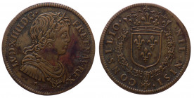 Francia - Luigi XIV (1643-1715) gettone - D/ LVD XIIII D . G . F . ET . NAV . REX. - Busto a destra - R/ NILNISI CONSILIO - stemma di Francia - AE - g...