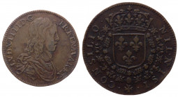 Francia - Luigi XIV (1643-1715) gettone - D/ LVD XIIII D . G . F . ET . NAV . REX. - Busto con pelle di leone a destra - R/ NILNISI CONSILIO - stemma ...