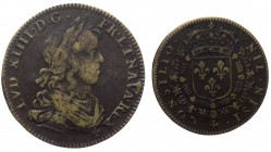 Francia - Luigi XIV (1643-1715) gettone - D/ LVD XIIII . D.G. FR. ET. NAVA. REX. - Busto a destra - R/ NILNISI CONSILIO - stemma di Francia - AE - gr....