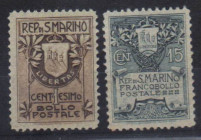 SAN MARINO - 1907 Stemma - fondo giallastro - (47/48) - Cat. 175 € - 

(**)

 Shipping only in Italy