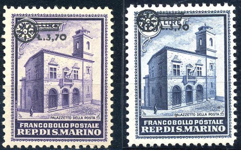 SAN MARINO - 1934 Palazzetto sovr. L. 3,70 - (184/85) - Firmati Bolaffi - 

(*...