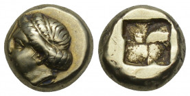 GREEK 
Phocaea IONIA. Phocaea. EL Hecte ca. 477-388 B.C. 2.50gr. 10.1mm.
 Diademed head of Dionysos left. Reverse: Quadripartite incuse square. Very n...