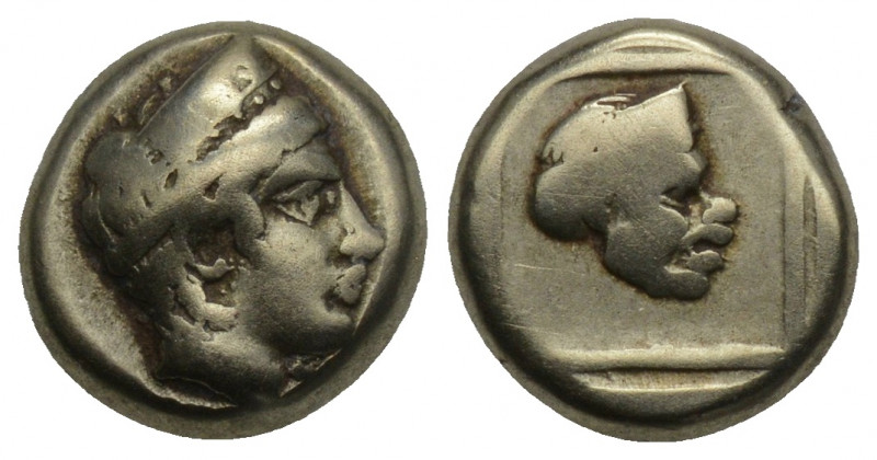 Greek
LESBOS. Mytilene. Ca. 388 BC. Electrum hecte 2.51gr. 10.2mm.
 Head of Arte...