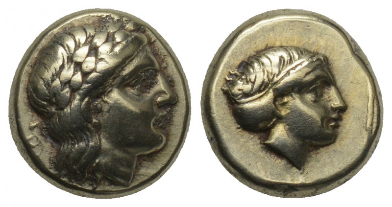 Greek
Lesbos. Mytilene 377-326 BC. Hekte EL 2.53gr. 10.2mm.
Laureate head of Apo...