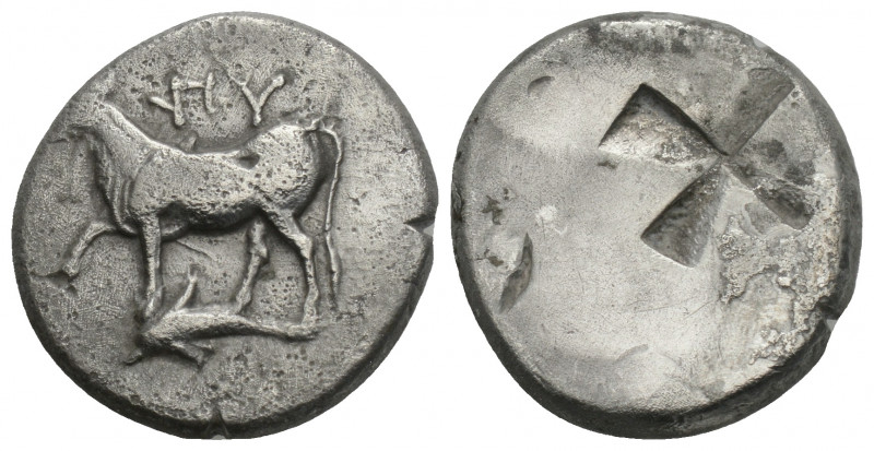 Greek 
THRACE, Byzantion. Circa 387/6-340 BC. AR Siglos 5.1gr. 17.4mm.
 Bull sta...