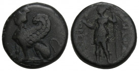 Greek
PAMPHYLIA, Perge. Circa 260-230 BC. Æ. 4.2gr. 16.1mm.
Sphinx seated left / Artemis standing left, holding wreath and scepter. Colin series 2.6; ...