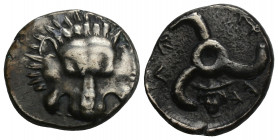 Greek 
Dynasts of Lycia. Perikles circa 380-360 BC. Tetrobol AR 2.97gr. 16.6mm.
Facing lion's scalp / Triskeles. good very fine Falghera 217; SNG Cope...