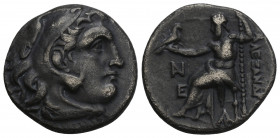 Greek
Kingdom of Macedon. Alexander III 'the Great' AR Drachm Kolophon, circa 310-301 BC. 3.96gr. 17.8mm.