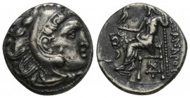 Greek
Kingdom of Macedon. Alexander III 'the Great' AR Drachm Kolophon, circa 310-301 BC. 3.86gr. 16.8mm.