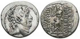 Greek
Seleukid Kings of Syria, Philip Philadelphos AR Tetradrachm. Antioch on the Orontes, 93-83 BC. 15.2gr. 27.1mm.
 Diademed head right / Zeus seate...