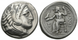 Greek
Kingdom of Macedon, Alexander III, the Great (336-323 BC), AR Tetradrachm, Amphipolis, 16.97gr. 26.9mm.
 Head of young Herakles right, wearing l...