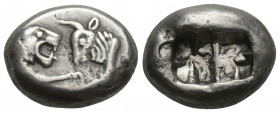 GREEK
Kings of Lydia
Kroisos, circa 560-546 BC. Siglos Sardes, 550-546. 5.4gr. 15.9mm.
Confronted foreparts of a lion, on the left, and a bull, on ...