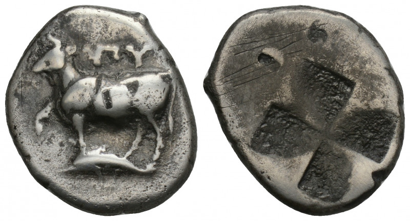 Greek
THRACE, Byzantion. Circa 340-320 BC. AR Siglos 5gr. 19.8mm.
Heifer stand...