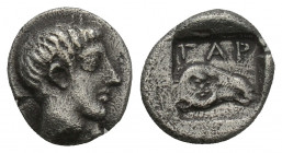 Greek
Troas. Gargara 420-400 BC. Tritartemorion AR 0.59gr. 8.9mm.
Male head right / ΓΑΡ, Ram's head right within incuse square. very fine SNG von Au...