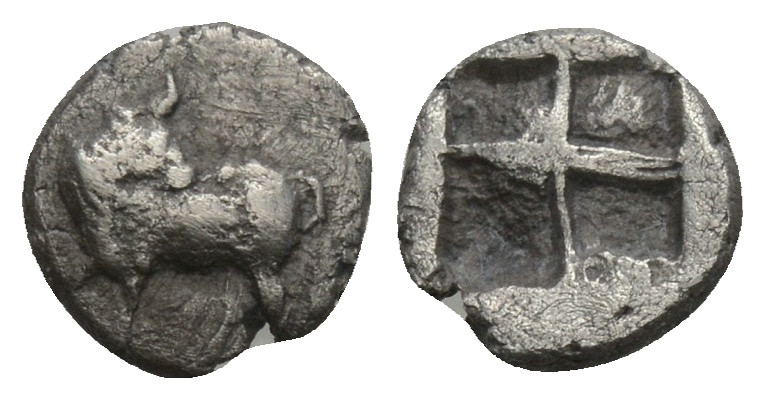 Greek Coins
GREEK. Uncertain. Hemiobol (Circa 5th century BC).
Obv: Bull stand...