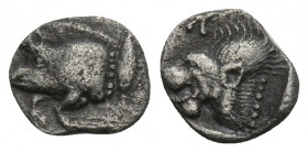 Greek
MYSIA, Kyzikos. Circa 450-400 BC. AR Hemiobol 0.27gr. 7.7mm.