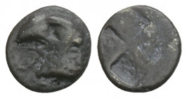 Greek
AEOLIS. Kyme. Circa 480-450 BC. Hemiobol 0.31gr. 7.7mm.
K-Y Eagle's head to left. Rev. Quadripartite incuse square. SNG Copenhagen 31-3.