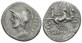 Roman Republic 
P. SERVILIUS M.F. Rullus, (c.100 B.C.), denarius, Rome mint, 3.78gr. 20.4mm.
 obv. Minerva helmeted head to left, [R]VLLI behind, rev....