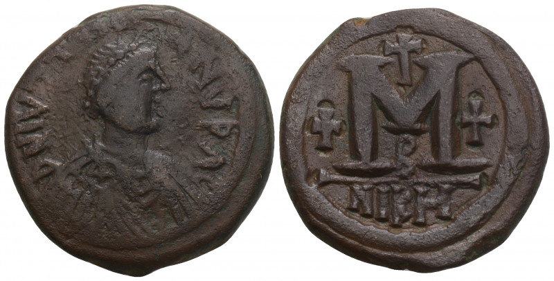 Byzantine 
Justin I AD 518-527. Nikomedia Follis or 40 Nummi Æ 16.2gr. 29.4mm.