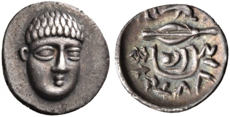 Campania. Phistelia. Circa 325-275 BC. Obol (Silver, 11 mm, 0.63 g, 3 h). Male h...
