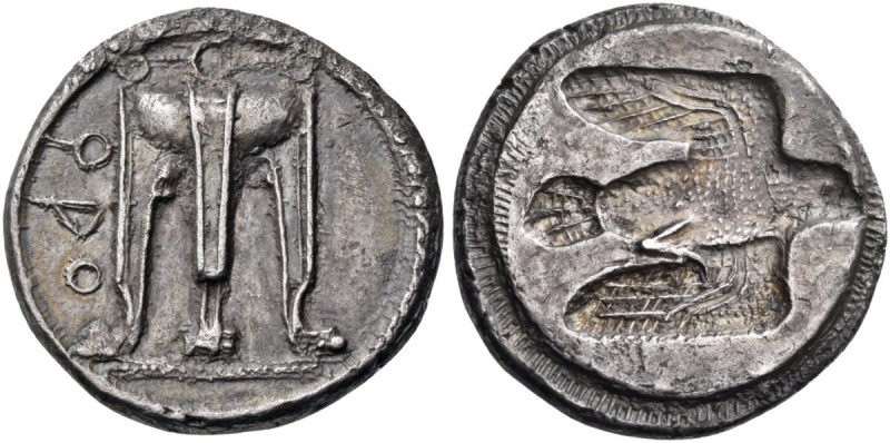 Bruttium. Kroton. Circa 480 BC. Stater (Silver, 23 mm, 7.64 g, 12 h). (koppa)ΡΟ ...