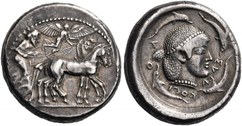 Sicily. Syracuse. Circa 490-485 BC. Tetradrachm (Silver, 27 mm, 17.22 g, 8 h). Q...