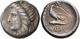 Skythia. Olbia. Circa 330-300 BC. Stater (Silver, 21 mm, 12.50 g, 1 h). Head of Demeter to left, wearing wreath of grain. Rev. ΟΛΒΙΟ Sea-eagle, with s...