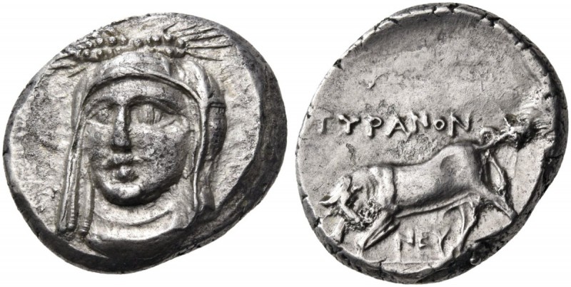 Skythia. Tyras. Circa 330-310 BC. Drachm (Silver, 18 mm, 5.62 g, 3 h). Veiled he...
