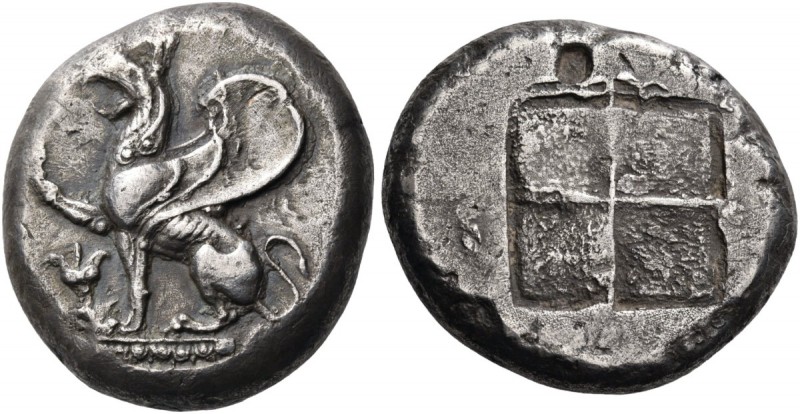 Thrace. Abdera. Circa 490 BC. Octodrachm (Silver, 29 mm, 28.88 g). Griffin, with...