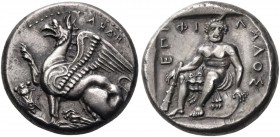 Thrace. Abdera. Circa 411/0-386/5 BC. Tetradrachm (Silver, 23 mm, 13.06 g, 6 h). ΑΒΔΗ Griffin seated to left, his right forepaw raised and his wings s...