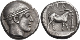 Thrace. Ainos. Circa 455/4-453/2 BC. Tetradrachm (Silver, 24 mm, 15.96 g, 8 h). Head of Hermes to right, wearing petasos with a beaded border and a bu...