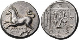 Thrace. Maroneia. Circa 386/5-348/7 BC. Tetradrachm (Silver, 23 mm, 11.23 g, 3 h). ΜΑΡΩ Bridled horse springing to left, with trailing rein. Rev. ΕΠΙ ...