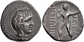 Thessaly. Ainianes. Hypata. Circa 80s-40s BC. Trihemidrachm (Silver, 22 mm, 7.59 g, 12 h), under the magistrate Leukidas, 1st century BC. Head of Athe...