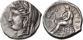 Phokis. Delphi. 336-334 BC. Stater (Silver, 24 mm, 12.25 g, 5 h). Veiled head of Demeter to left, wearing wreath of grain leaves. Rev. ΑΜΦΙ-ΚΤΙΟ-ΝΩΝ A...