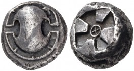 Boeotia. Thebes. Circa 480-460 BC. Stater (Silver, 15 mm, 12.16 g). Boeotian shield with rim divided into eight compartments. Rev. Incuse square with ...