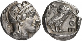.Attica. Athens. Circa 449-404 BC. Tetradrachm (Silver, 25 mm, 17.17 g, 10 h), c. 430s-420s. Head of Athena to right, wearing crested Attic helmet wit...