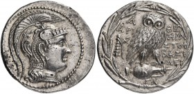 .Attica. Athens. 136/5 BC. Tetradrachm (Silver, 30 mm, 16.92 g, 12 h), New style, Hera..., Aristoph... and Basilei... Head of Athena Parthenos to righ...