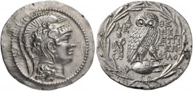 .Attica. Athens. 135/4 BC. Tetradrachm (Silver, 33 mm, 16.76 g, 12 h), New style, Mened..., Epigeno... and Philo... Head of Athena Parthenos to right,...