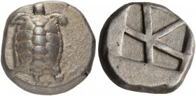 Islands off Attica. Aegina. Circa 456/45-431 BC. Stater (Silver, 21 mm, 12.18 g). Land tortoise with segmented shell. Rev. Incuse square with a skew p...