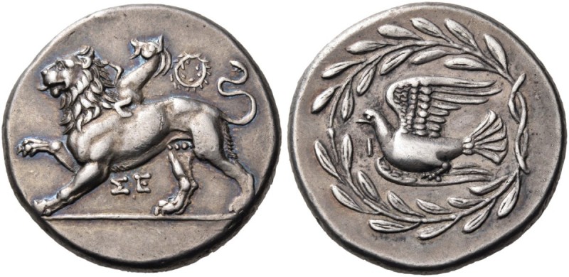 Sikyonia. Sikyon. Circa 335-330 BC. Stater (Silver, 25 mm, 12.24 g, 9 h). ΣΕ Chi...